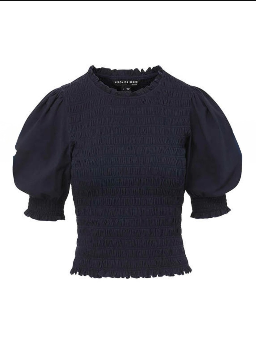 Veronica Beard - Smocked Puff-Sleeve Top in Navy - Picture 6 of 8